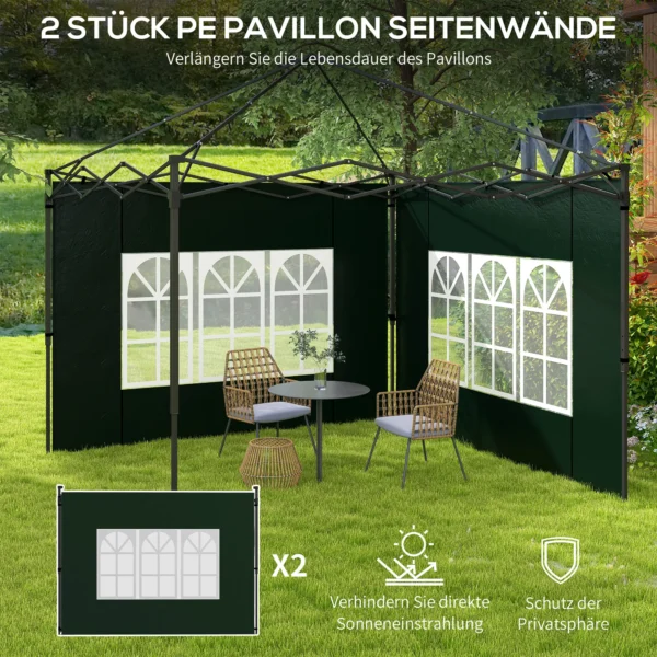 Set Van 2 Zijwanden Voor Paviljoen 3x3 3x6 Waterdichte Zijpanelen Met Venster Donkergroen