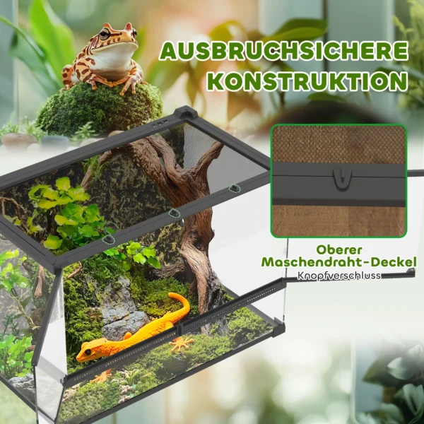 Terrarium Voor Reptielen, Glazen Terrarium 48L Met Voorventilatie, Stenen Achterwand, Draaisluiting 50 X 30 X 35 Cm Zwart