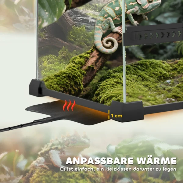 Terrarium Voor Reptielen, Glazen Terrarium 48L Met Voorventilatie, Stenen Achterwand, Draaisluiting 50 X 30 X 35 Cm Zwart