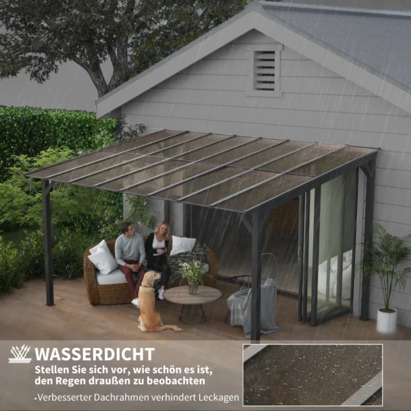 Terrasoverkapping Ca. 3 X 4,3m Vrijstaande Terrasdak Met Schuin Polycarbonaat Dak Wandmontage Donkergrijs