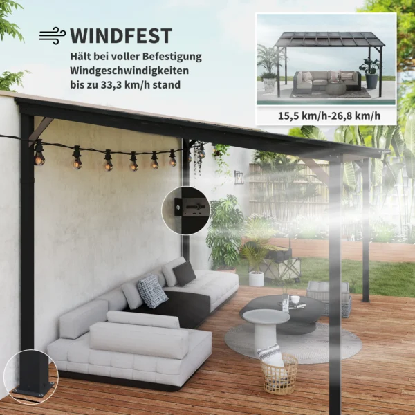 Terrasoverkapping Ca. 3 X 4,3m Vrijstaande Terrasdak Met Schuin Polycarbonaat Dak Wandmontage Donkergrijs