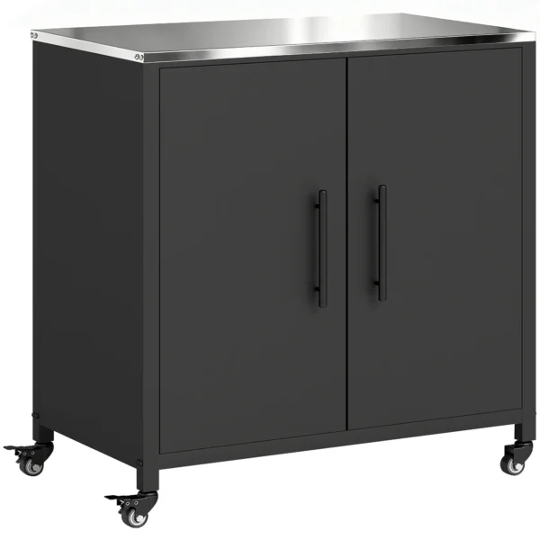 Tuinkast Met Plantentafel Gereedschapsschuur Met Roestvrijstalen Werkblad Afneembaar Rek Magnetische Dubbele Deur Rol