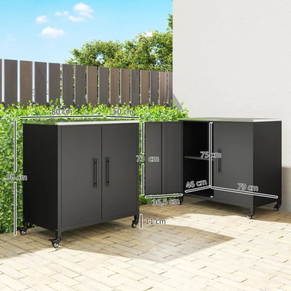 Tuinkast Met Plantentafel Gereedschapsschuur Met Roestvrijstalen Werkblad Afneembaar Rek Magnetische Dubbele Deur Rol