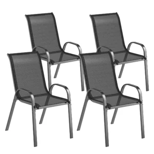 Tuinstoel 4 delige Set Stapelbaar, Tuinstoelen Van Staal, Stapelstoel Met Armleuning Rugleuning Tot 120 Kg Zwart