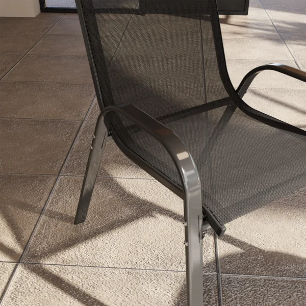 Tuinstoel 4 delige Set Stapelbaar, Tuinstoelen Van Staal, Stapelstoel Met Armleuning Rugleuning Tot 120 Kg Zwart