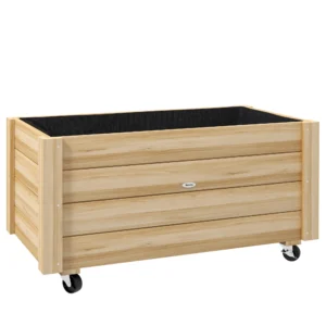 Verhoogd Bloembed, Weerbestendige Verf, 4 Wielen, Natuurhout, 89 X 48 X 47 Cm