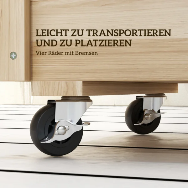 Verhoogd Bloembed, Weerbestendige Verf, 4 Wielen, Natuurhout, 89 X 48 X 47 Cm