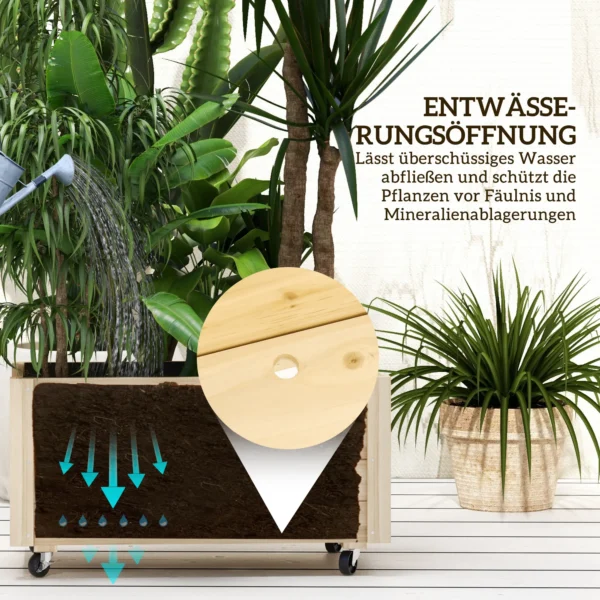 Verhoogd Bloembed, Weerbestendige Verf, 4 Wielen, Natuurhout, 89 X 48 X 47 Cm