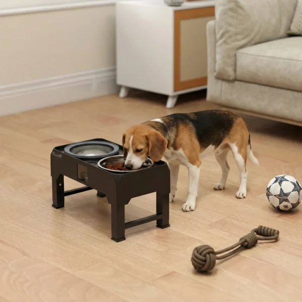 Verhoogde Hondenkom Hoogte Verstelbare Voerbak Met Waterbak 2 Roestvrijstalen Kommen Voor Kleine Tot Grote Honden Zwart