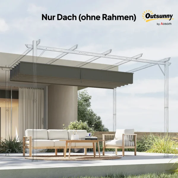 Vervangend Dak Voor 4 X 3 M Pergola, Intrekbaar, Met Regenafvoergaten, Weerbestendig, Polyester, Lichtgrijs