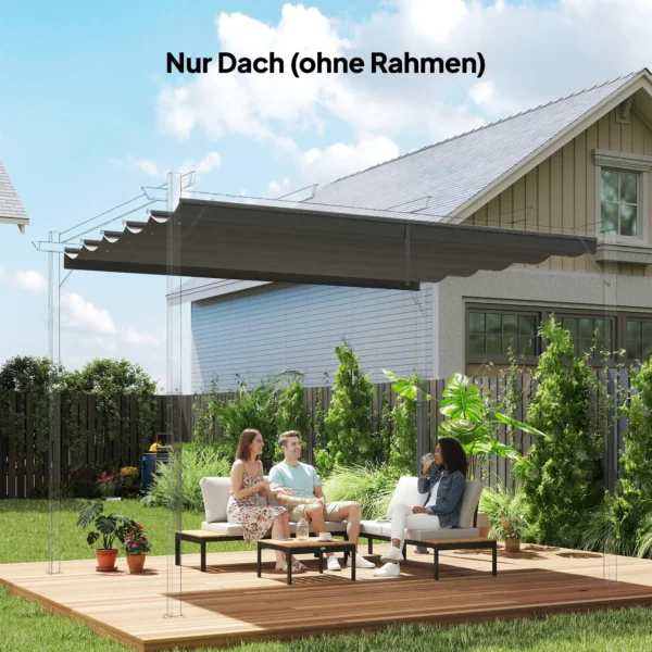 Vervangend Dak Voor 4 X 3 M Pergola, Intrekbaar, Met Regenafvoergaten, Weerbestendig, Polyester, Lichtgrijs
