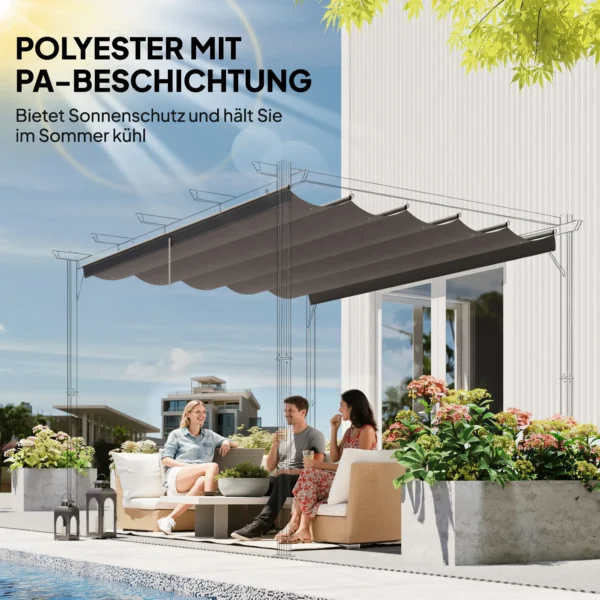 Vervangend Dak Voor 4 X 3 M Pergola, Intrekbaar, Met Regenafvoergaten, Weerbestendig, Polyester, Lichtgrijs