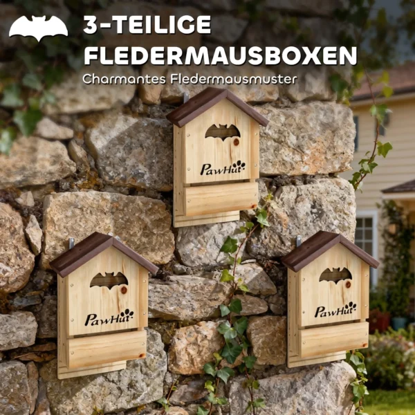 Vleermuiskasten 3 delige Set Gemaakt Van Dennenhout, Vleermuizenhuis Om Op Te Hangen In Tuinen, 21,5 X 11,5 X 34 Cm