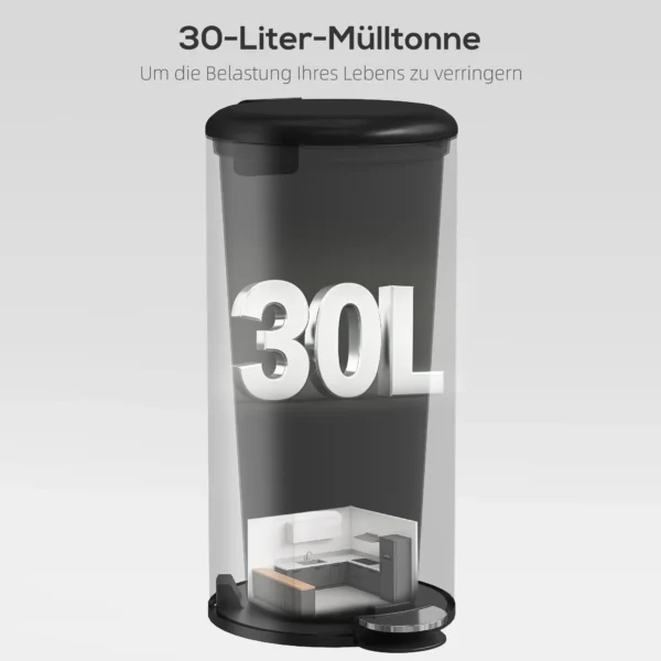 Vuilnisbak 30L Pedaalemmer Afvalemmer Met Deksel Voetpedaal Binnenemmer, Soft Close Functie 36 X 30 X 63,5 Cm, Zwart