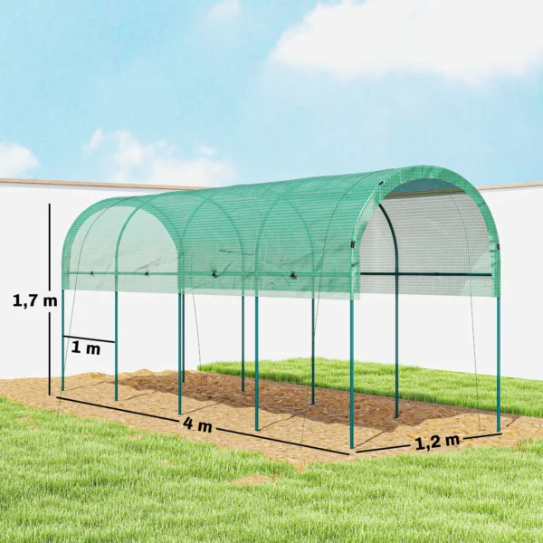 Winterbestendige Foliekas Met Boogdak, Grondanker Broeikas 400 X 120 X 170cm Groen