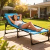 Zonneligstoel, Opvouwbaar, Ademende Hoes, Metalen Frame, 189 X 58 X 30 Cm, Blauw