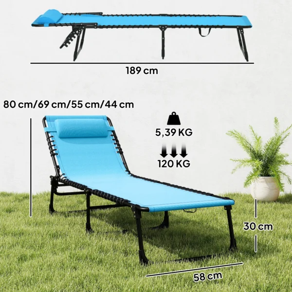 Zonneligstoel, Opvouwbaar, Ademende Hoes, Metalen Frame, 189 X 58 X 30 Cm, Blauw