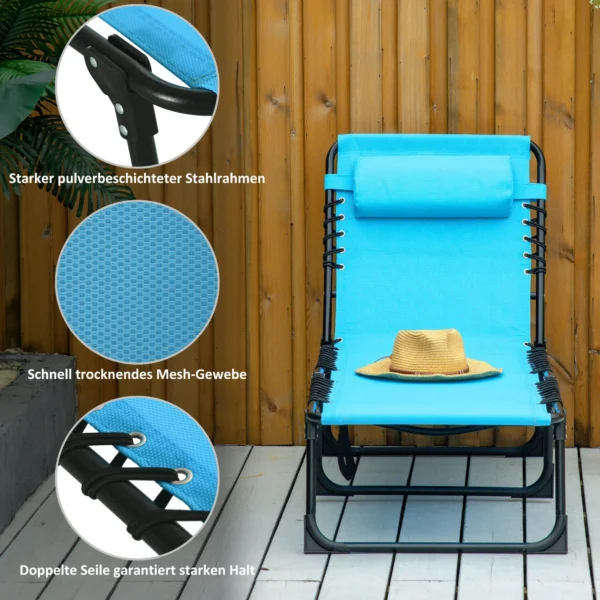 Zonneligstoel, Opvouwbaar, Ademende Hoes, Metalen Frame, 189 X 58 X 30 Cm, Blauw
