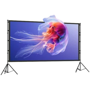 100 Inch 16:9 HD 4K/8K Projectorscherm Met Standaard, Draagbaar Dubbelzijdig Scherm Met Inklapbare Statieven, Wit