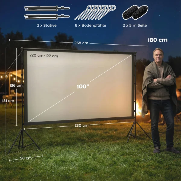 100 Inch 16:9 HD 4K/8K Projectorscherm Met Standaard, Draagbaar Dubbelzijdig Scherm Met Inklapbare Statieven, Wit