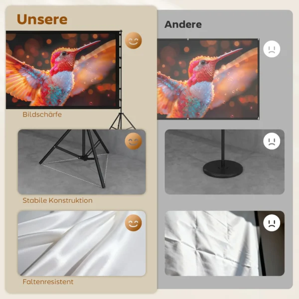 100 Inch 16:9 HD 4K/8K Projectorscherm Met Standaard, Draagbaar Dubbelzijdig Scherm Met Inklapbare Statieven, Wit