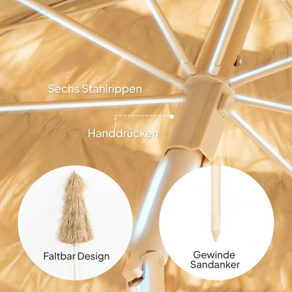 150 Cm Hula Stro Rieten Dak Tiki Strand En Tuinparasol Met Zandanker, Verstelbare Hoogte En Kantelfunctie, Stro Rieten Dak Zonnescherm