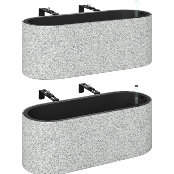 2 delige Set Hangende Bloempot Plantenbak Met Afvoersysteem Gat Haak 42 X 16 X 15 Cm Lichtgrijs