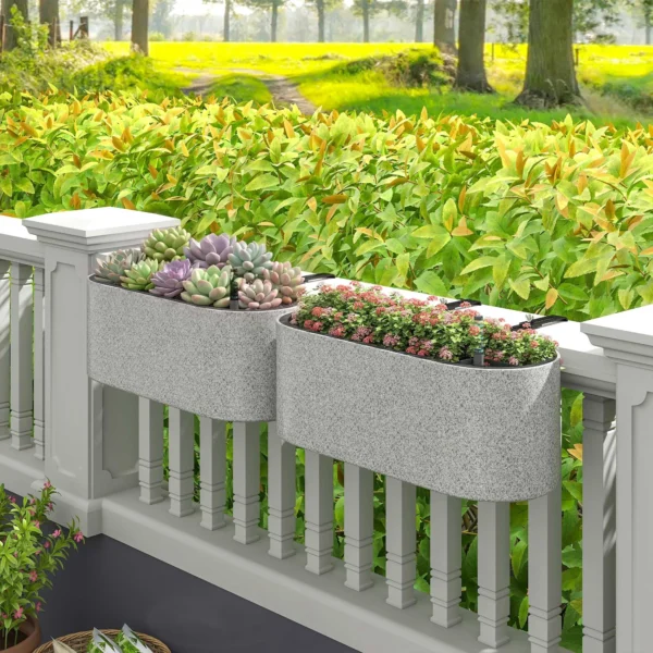 2 delige Set Hangende Bloempot Plantenbak Met Afvoersysteem Gat Haak 42 X 16 X 15 Cm Lichtgrijs