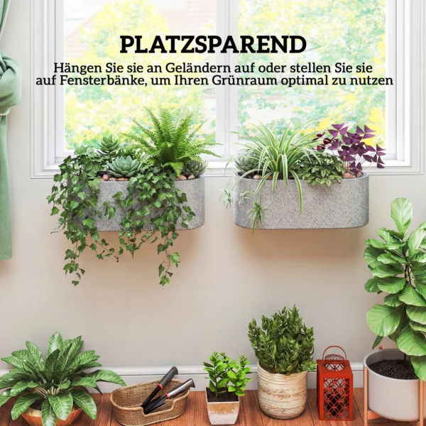 2 delige Set Hangende Bloempot Plantenbak Met Afvoersysteem Gat Haak 42 X 16 X 15 Cm Lichtgrijs