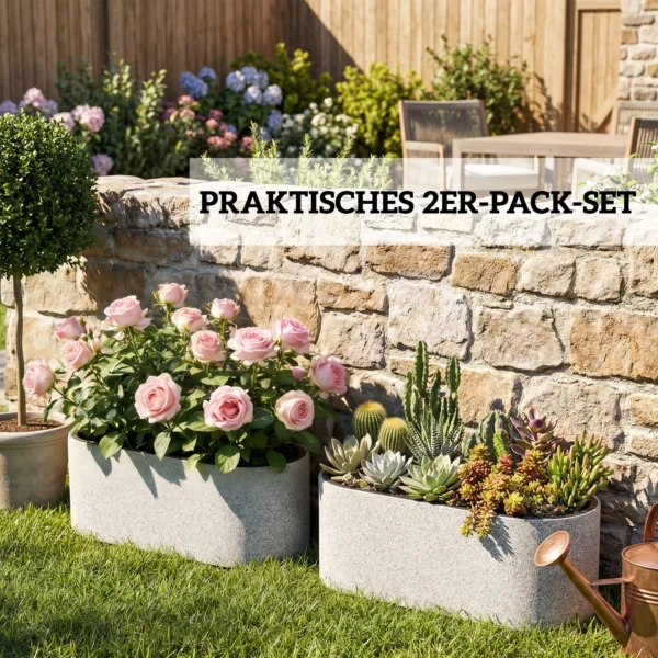 2 delige Set Hangende Bloempot Plantenbak Met Afvoersysteem Gat Haak 42 X 16 X 15 Cm Lichtgrijs