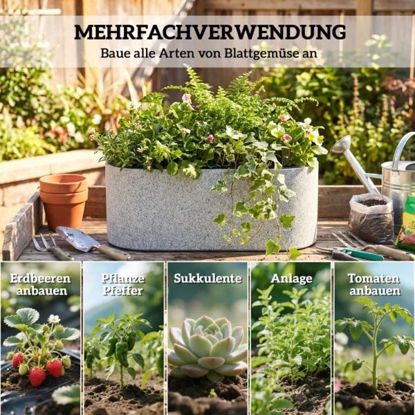 2 delige Set Hangende Bloempot Plantenbak Met Afvoersysteem Gat Haak 42 X 16 X 15 Cm Lichtgrijs