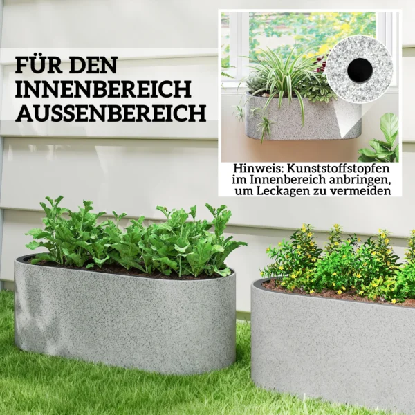 2 delige Set Hangende Bloempot Plantenbak Met Afvoersysteem Gat Haak 42 X 16 X 15 Cm Lichtgrijs