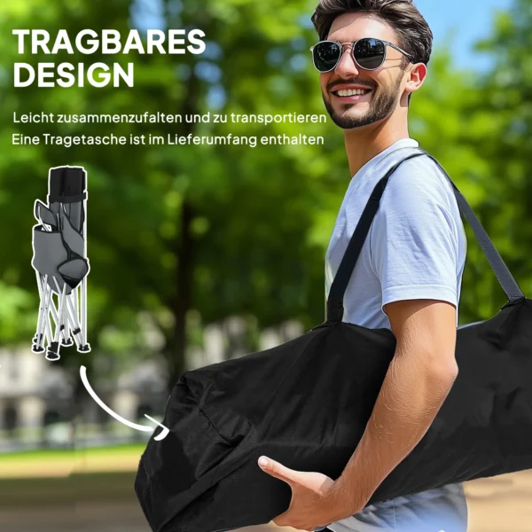 2 delige Set Opvouwbare Campingstoel Met Afneembare Voetensteun En Drankhouder, Belastbaar Tot 120 Kg, Grijs