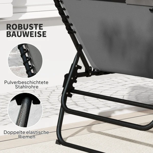 2 delige Set Opvouwbare Zonneligstoel Tuinligstoel Met Hoofdkussen 5 voudig Verstelbare Rugleuning Zijtas Donkergrijs