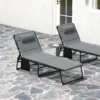 2 delige Set Opvouwbare Zonneligstoel Tuinligstoel Met Hoofdkussen 5 voudig Verstelbare Rugleuning Zijtas Donkergrijs