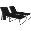 2 delige Set Opvouwbare Zonneligstoel Tuinligstoel Met Hoofdkussen 5 voudig Verstelbare Rugleuning Zijtas Zwart