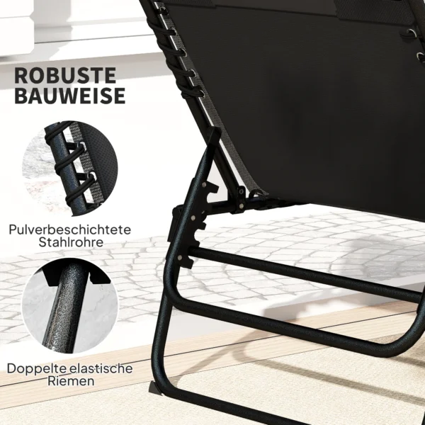 2 delige Set Opvouwbare Zonneligstoel Tuinligstoel Met Hoofdkussen 5 voudig Verstelbare Rugleuning Zijtas Zwart