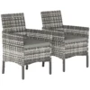 2 delige Set Tuinstoel Polyrattan Tuinmeubilair Met 2 Fauteuils Afneembare Kussens Stalen Frame Grijs