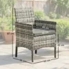 2 delige Set Tuinstoel Polyrattan Tuinmeubilair Met 2 Fauteuils Afneembare Kussens Stalen Frame Grijs