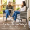 2 delige Set Tuinstoel Polyrattan Tuinmeubilair Met 2 Fauteuils Afneembare Kussens Stalen Frame Grijs