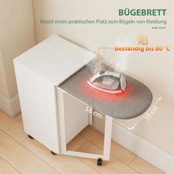 2 in 1 Opvouwbare Strijkplankkast Op Wielen Met Strijkplank En Verstelbaar Rek Voor Kleine Ruimtes, Wit