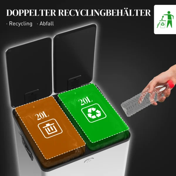 2 X 20 L Dubbele Vuilnisbak, Pedaalopening, Makkelijk Schoon Te Maken, Roestvrij Staal, Kunststof, Zilver