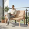 2 zits Houten Tuinbank, Lattenbank Met Arm En Rugleuning, Buitenmeubilair Voor Balkon, Terras, Tuin