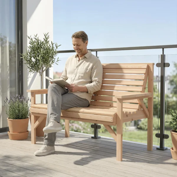 2 zits Houten Tuinbank, Lattenbank Met Arm En Rugleuning, Buitenmeubilair Voor Balkon, Terras, Tuin