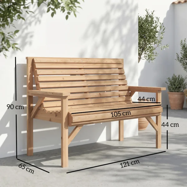 2 zits Houten Tuinbank, Lattenbank Met Arm En Rugleuning, Buitenmeubilair Voor Balkon, Terras, Tuin