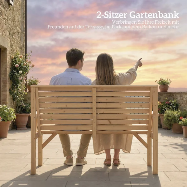 2 zits Houten Tuinbank, Lattenbank Met Arm En Rugleuning, Buitenmeubilair Voor Balkon, Terras, Tuin