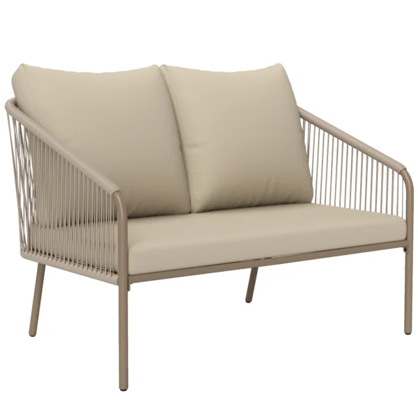 2 zits Rattan Bank Met Kussens Loungesofa Zitgroep, Weerbestendige Bank Beige