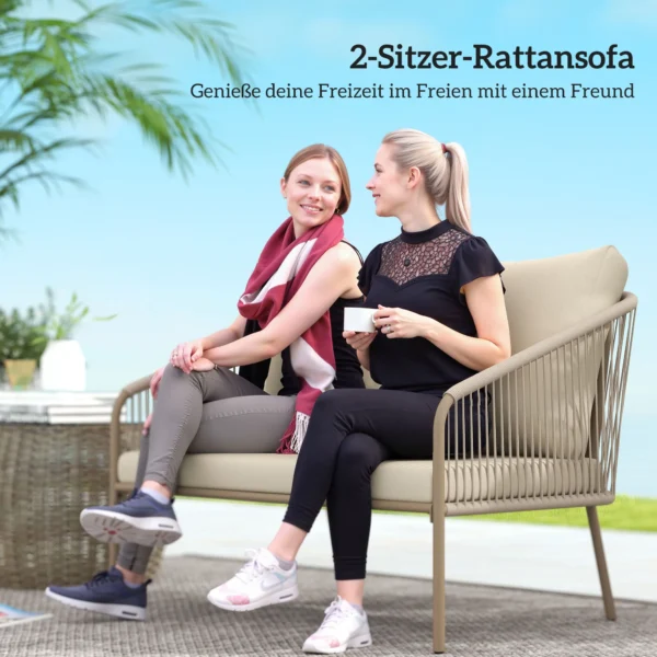 2 zits Rattan Bank Met Kussens Loungesofa Zitgroep, Weerbestendige Bank Beige