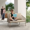 2 zits Rattan Bank Met Kussens Loungesofa Zitgroep, Weerbestendige Bank Beige
