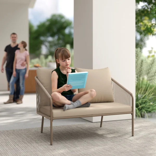 2 zits Rattan Bank Met Kussens Loungesofa Zitgroep, Weerbestendige Bank Beige